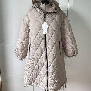 ZARA Hooded Quilted Puffer Jacket Color-Beige Size-Large NWT